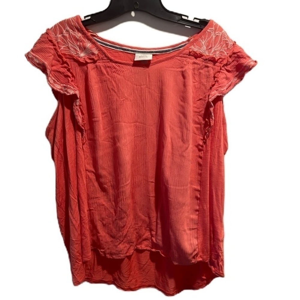 Knox Rose Women's Salmon Pink  Ruffle Shoulder Top XXL Lightweight NEW